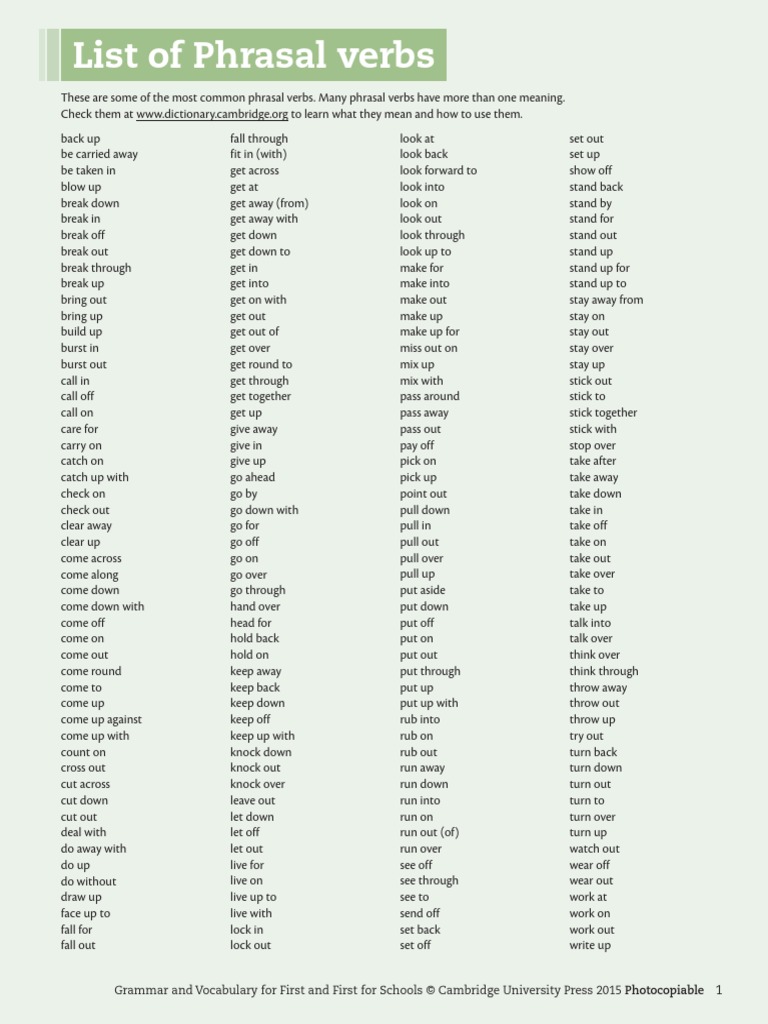 Grammar Vocabulary First and First For Schools Phrasal Verbs PDF | PDF ...