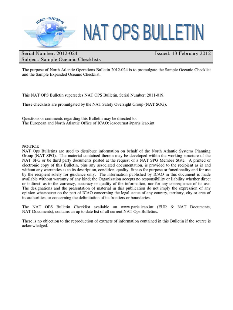 NAT OPS Checklist PDF | Download Free PDF | Air Traffic Control | Altimeter