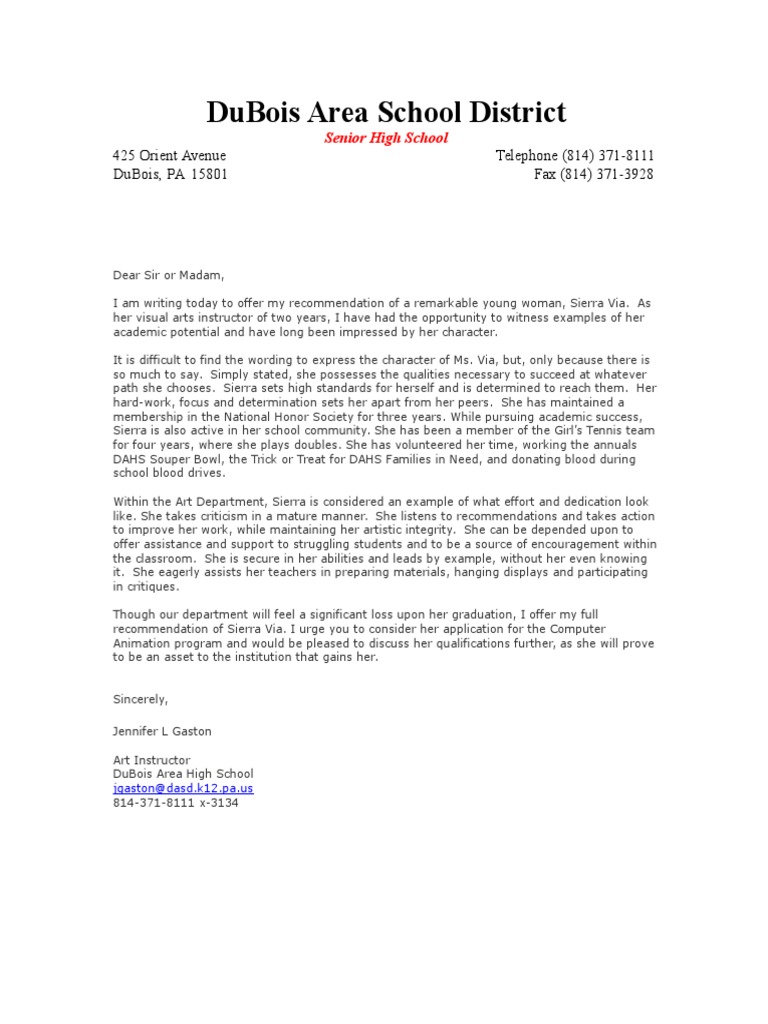 Sierra Via Recommendation Letter | PDF | Communication | Behavior ...