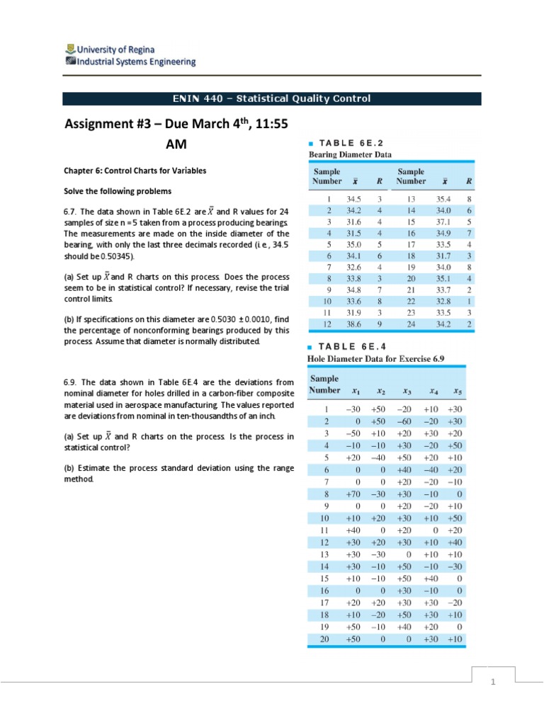 Statistical Quality Control Assignment | PDF