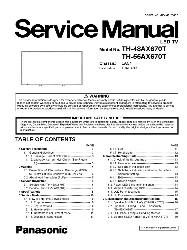 Panasonic Th-48ax670t Th-55ax670t Sm 1 | Electrostatic Discharge | Soldering