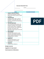 Classroom Observation Form: Review Section Description/Comments