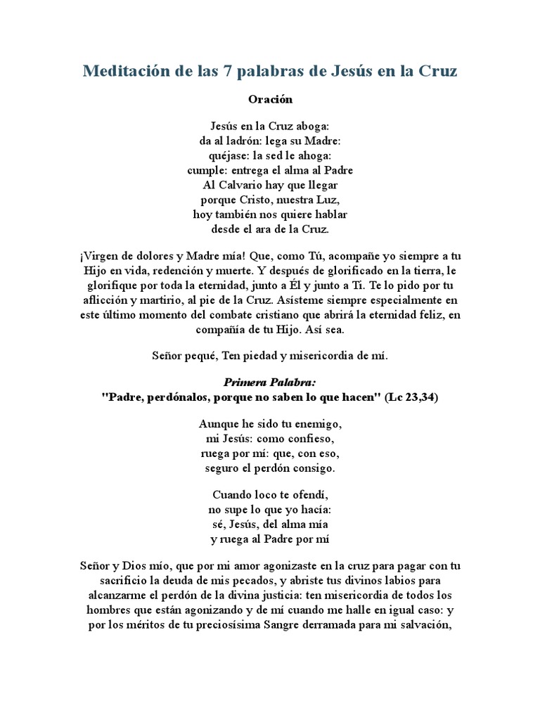 Meditación De Las 7 Palabras De Jesús En La Cruz Pdf Cristo Título