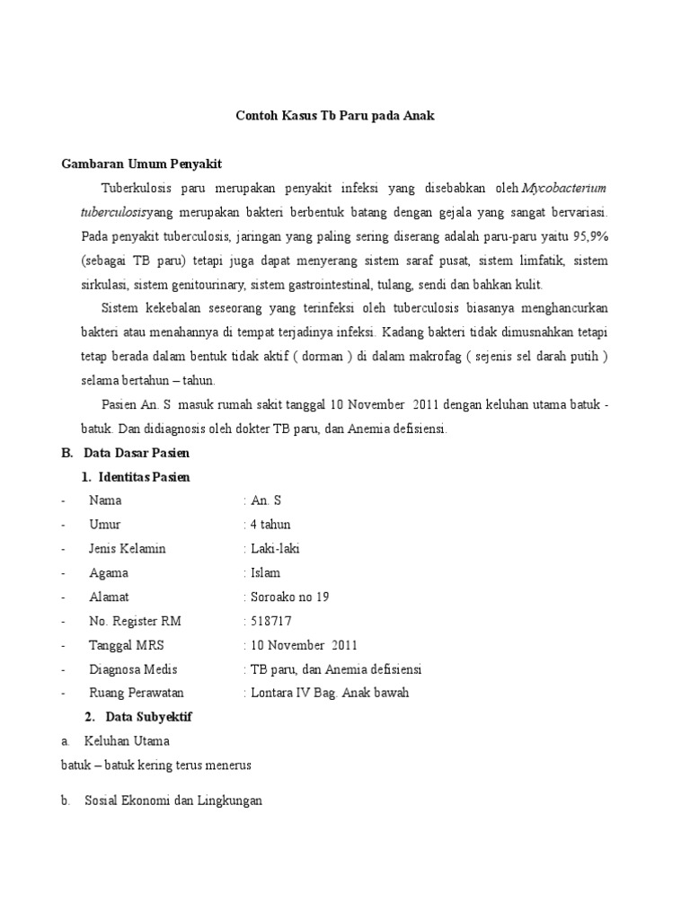 Contoh Kasus Tb Paru Pada Anak