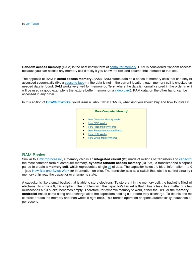 How RAM Works | PDF | Dynamic Random Access Memory | Random Access Memory