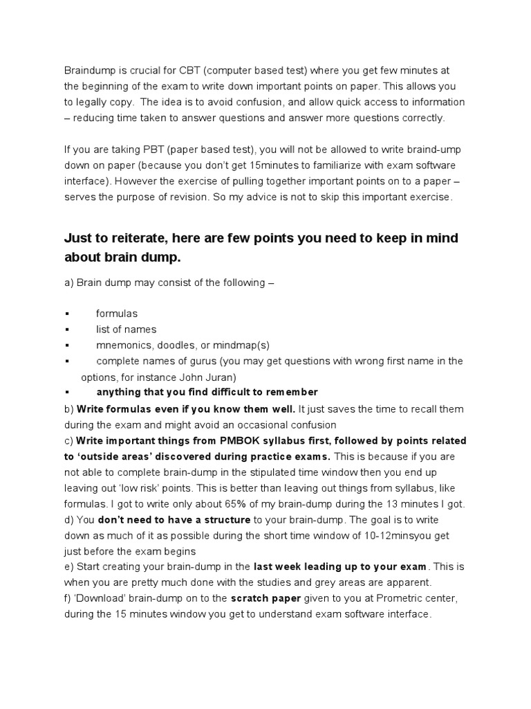Effective Brain Dump Strategies for Exams | PDF | Internal Rate Of ...