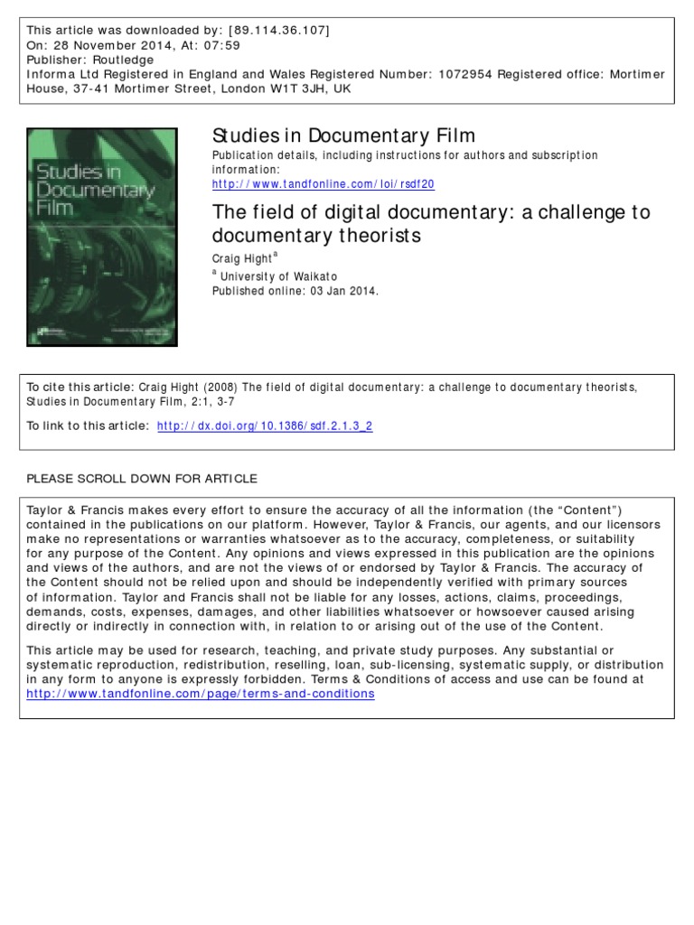 The Field of Digital Documentary: A Challenge To Documentary Theorists ...