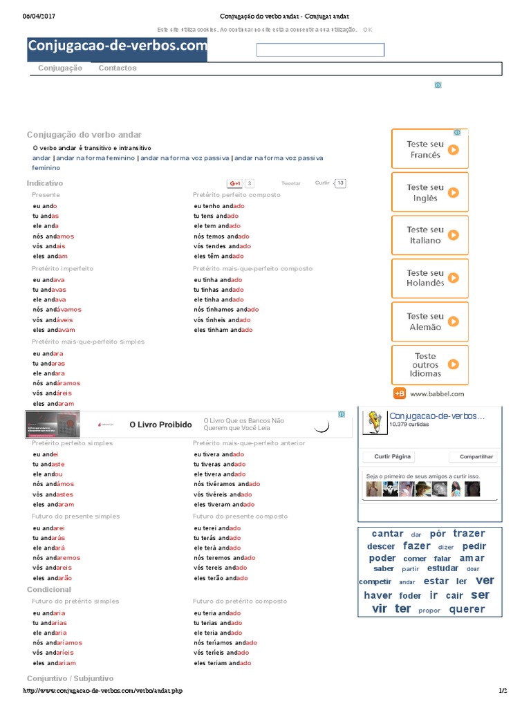 Conjugação do verbo andar - Conjugar andar | PDF | Tempo gramatical ...