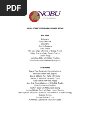 Nobu Downtown Bar & Lounge Menu | PDF