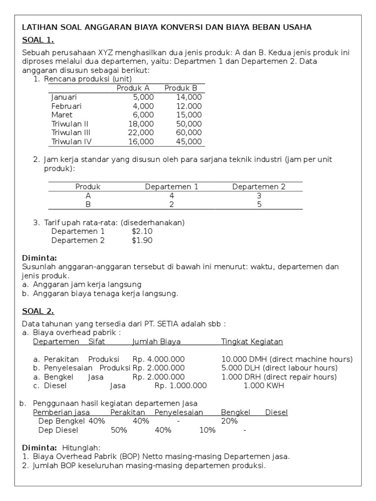 Latihan Anggaran Btkl Bop Beban Usaha