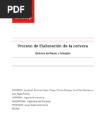 Proceso de Elavoracion de La Cerveza, Balanse Masa y Energia