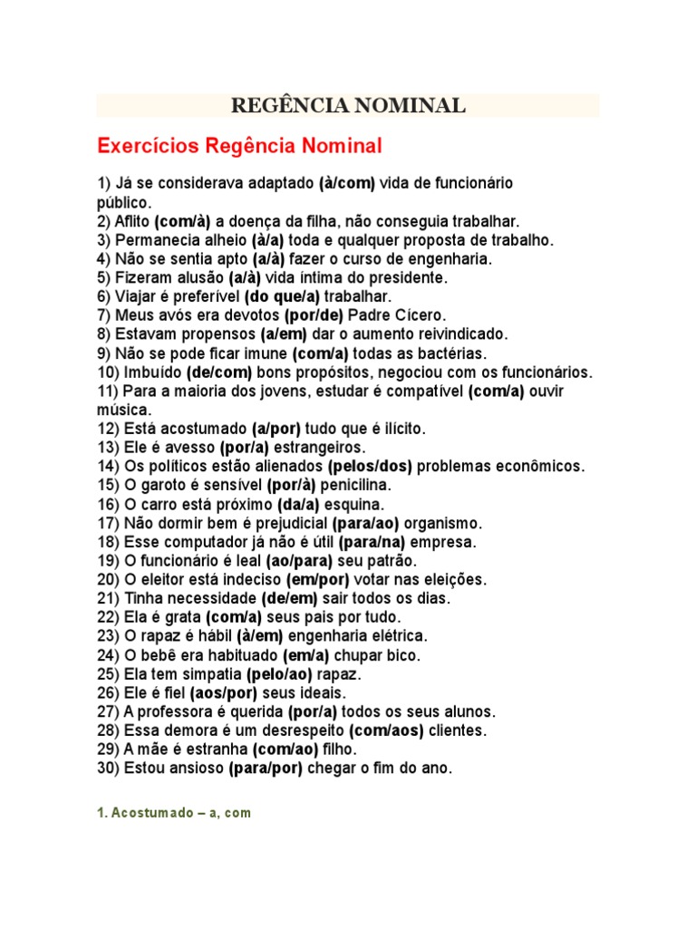 Exercícios de Regência Nominal | PDF | Bem-estar
