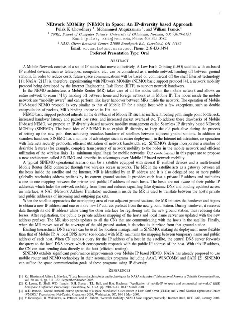 NEMO in Space.pdf | Ip Address | Computer Network