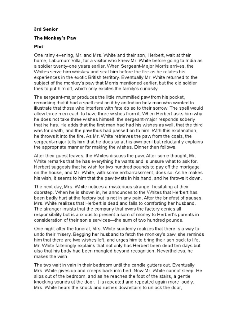 The Monkeys Paw Cause And Effect Essay
