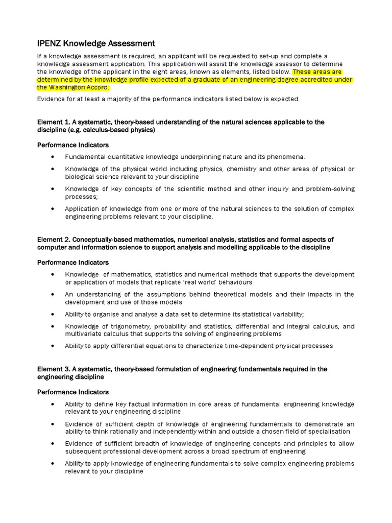 IPENZ Engineering Knowledge Assessment | PDF | Engineering | Conceptual ...