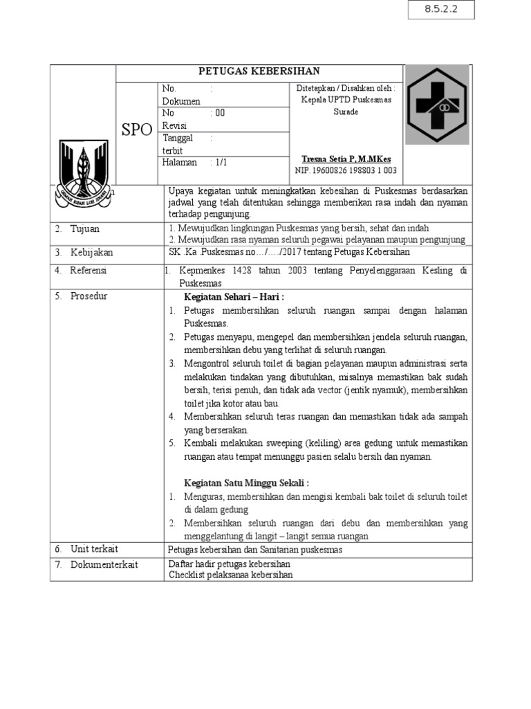 Sop Petugas Kebersihan