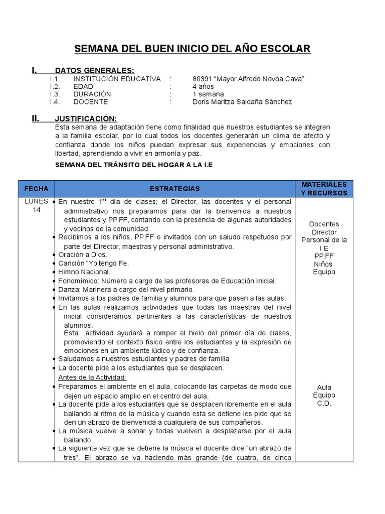 Semana Del Buen Inicio Del Año Escolar | PDF | Maestros | Cuentos