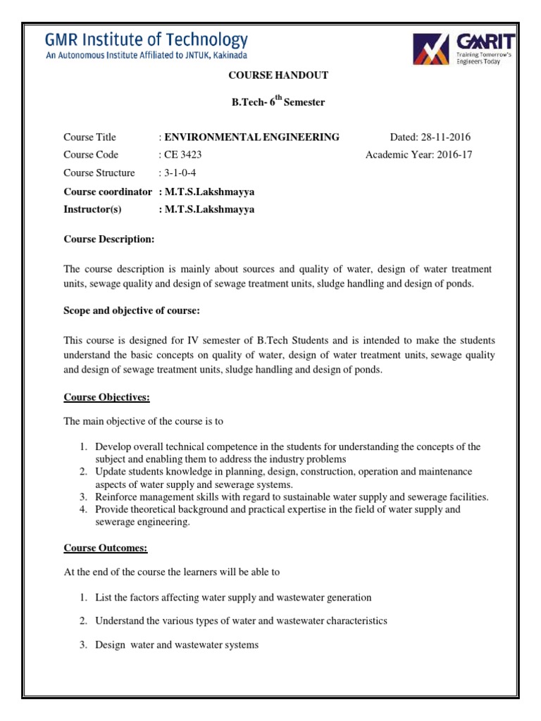 Environmental Engineering Course | PDF | Sewage Treatment | Water ...