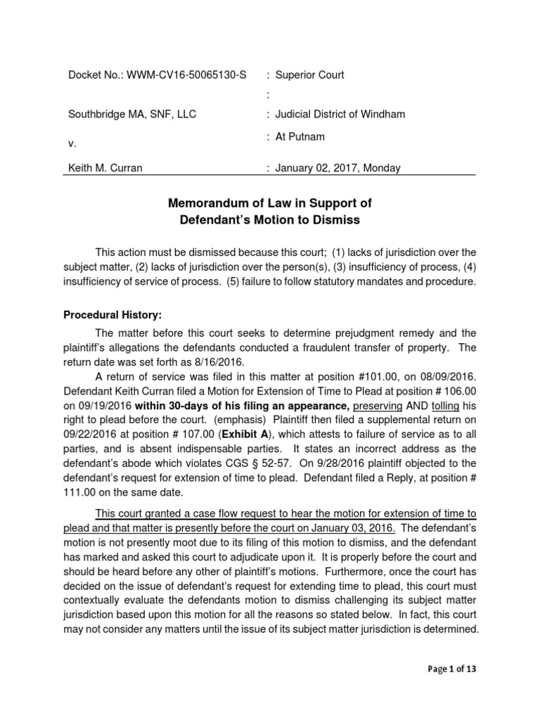 motion-to-dismiss-memorandum-of-law-service-of-process-pleading