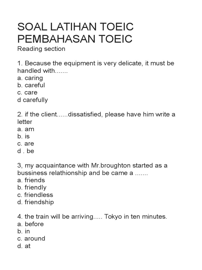 Contoh Soal Toeic Dan Kunci Jawabannya Pdf Contoh Soal Terbaru