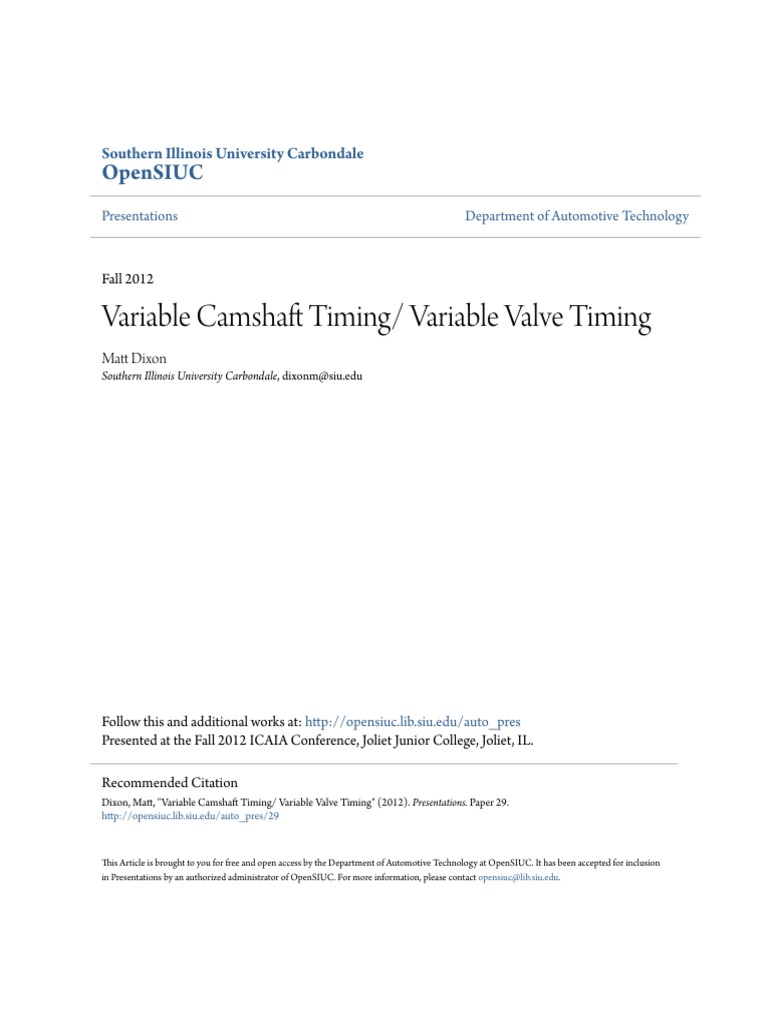 Variable Camshaft Timing Variable Valve Timing PDF Engines