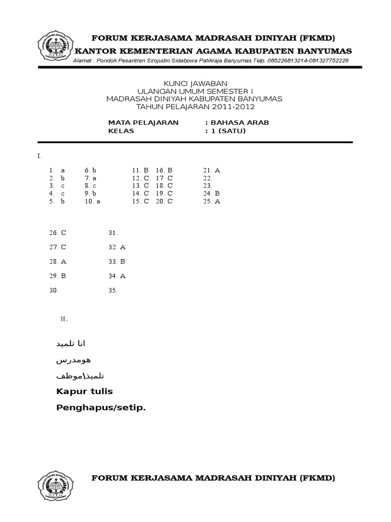 Kunci Jawaban Bahasa Arab Kelas 11 Guru Galeri