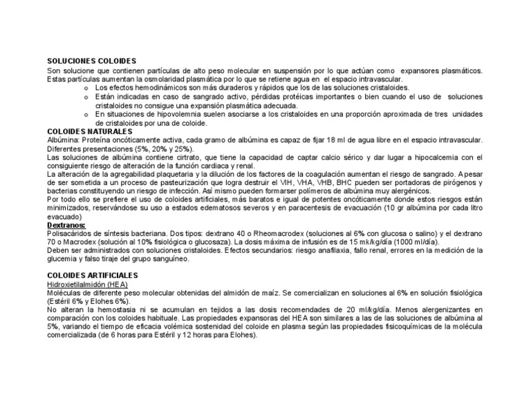 Soluciones coloides: tipos, indicaciones y efectos | PDF ...