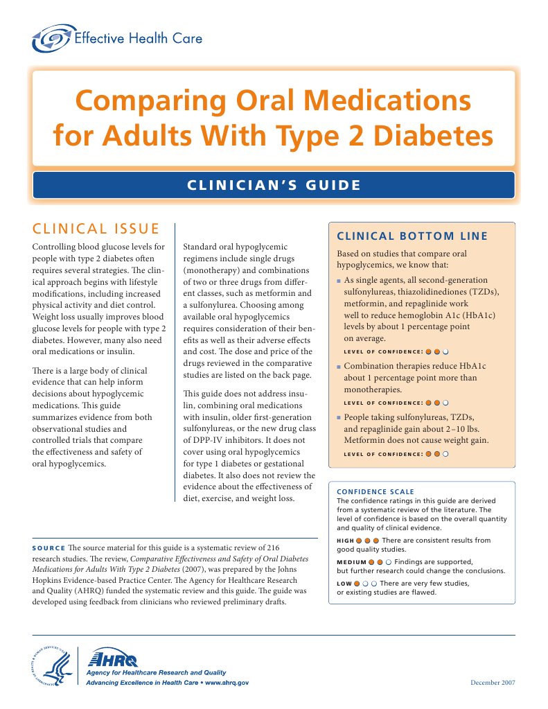 Oral Medications for Adults with Type 2 Diabetes Clinician Guide