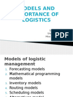 Models and Importance of Logistics: Submitted By:-Shobhit Parashar Mba 2 Year Sec-A