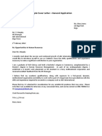 Sample Cover Letter - General Application: Re: Opportunities in Human Resources