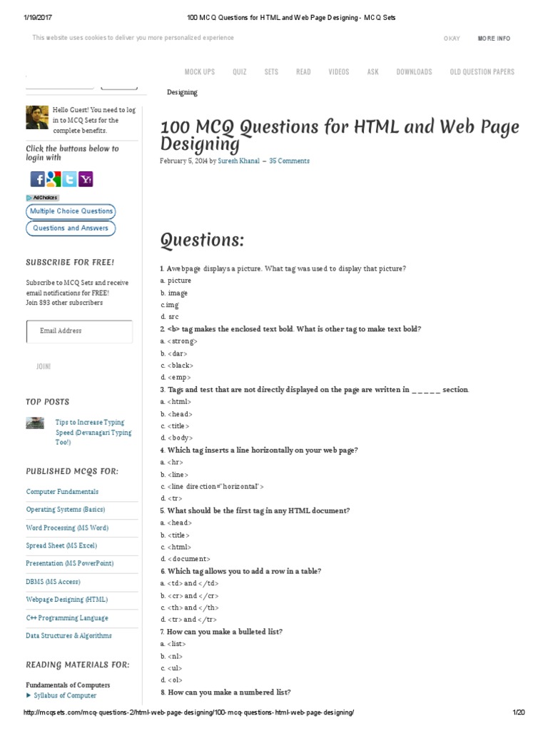 100 MCQ Questions for HTML and  Page Designing MCQ Sets.pdf