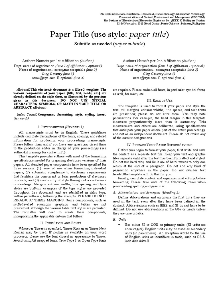 Sample-Ieee Format Model  Bracket  Note (Typography) Regarding Template For Ieee Paper Format In Word