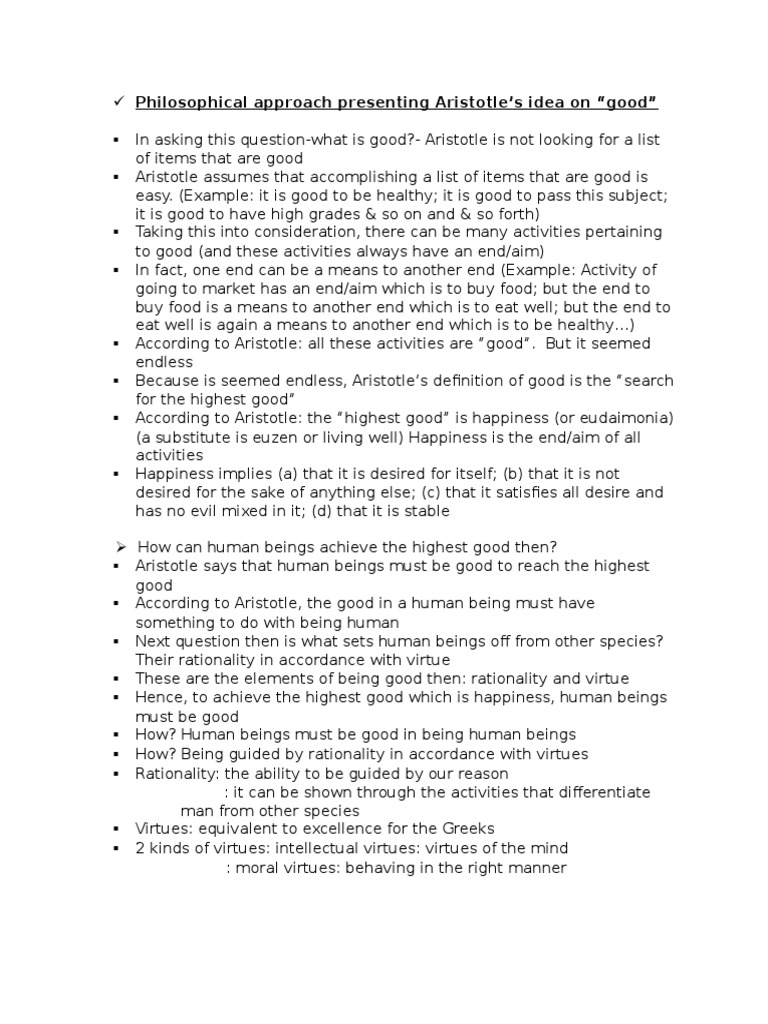 Aristotle's Concept of Good | PDF | Aristotle | Virtue