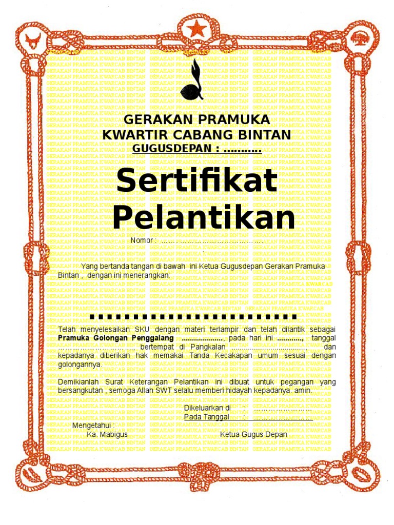 Sertifikat Pelantikan Penggalang Pramuka | PDF
