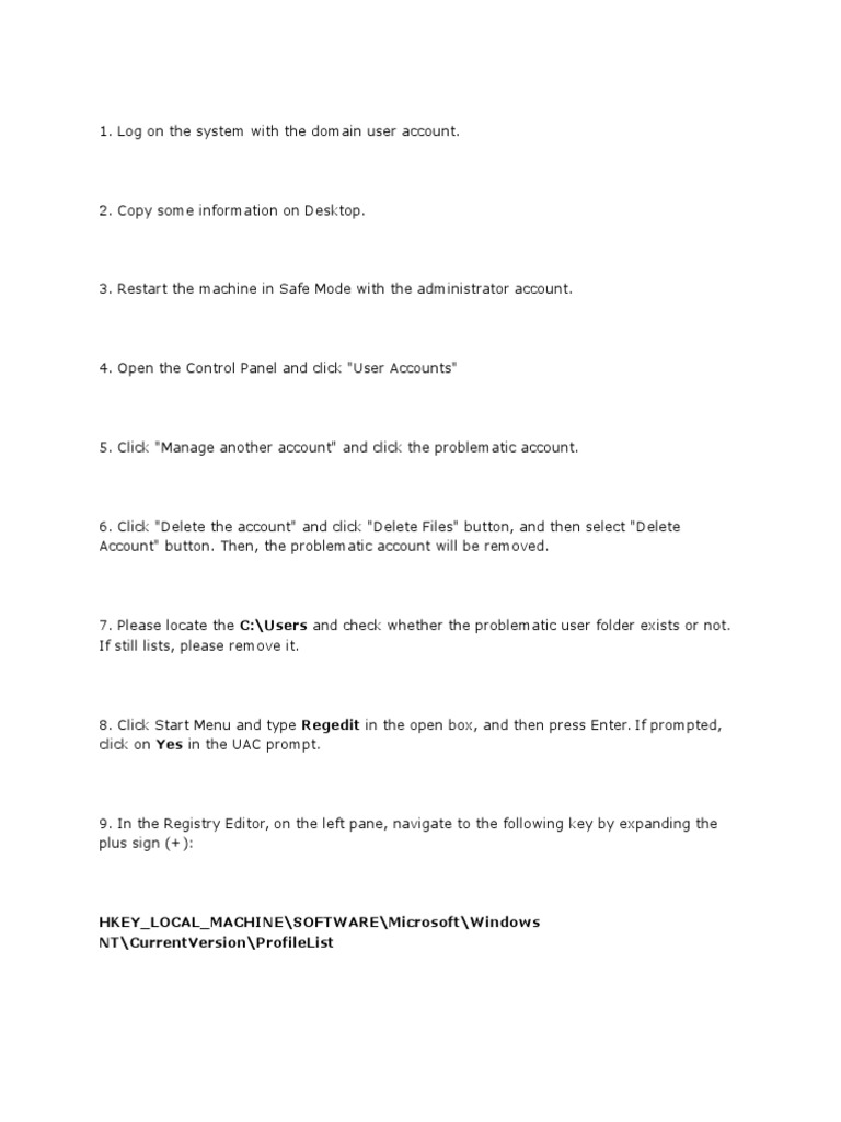 Remove Problematic User Account in Windows | PDF