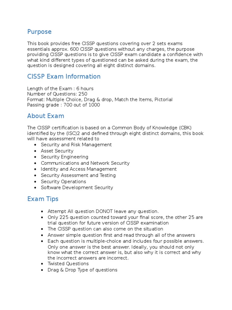 Cissp Exam Practice Questions Pdf