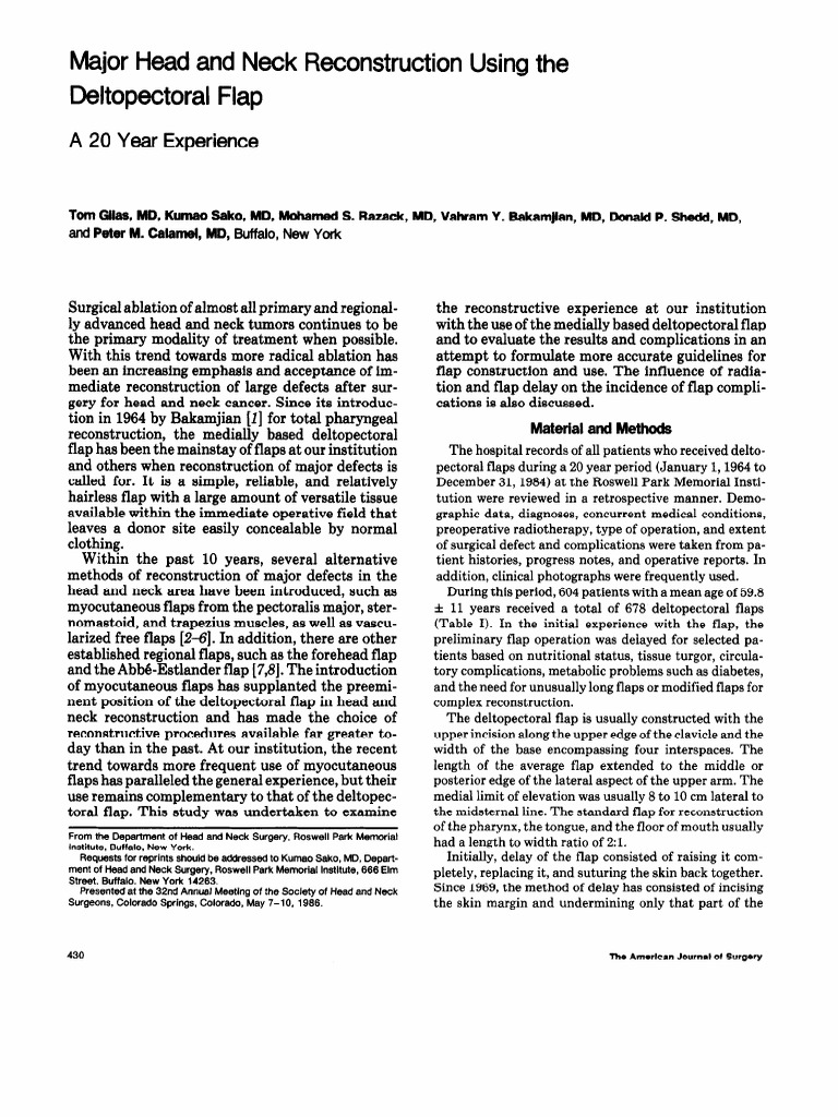 Major Head and Neck Reconstruction Deltopectoral Flap Using The | PDF ...