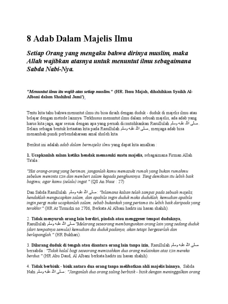 8 Adab Dalam Majelis Ilmu Pdf