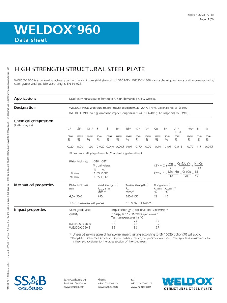 Databladweldox960 Uk PDF | PDF | Structural Steel | Engineering Tolerance
