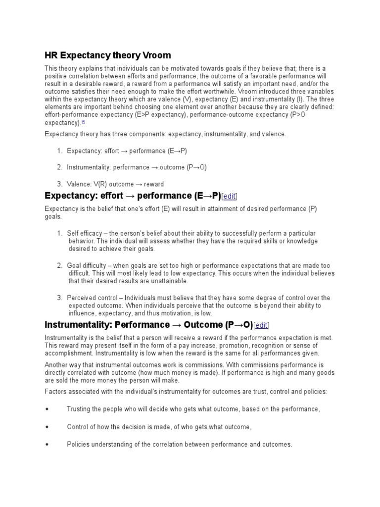Expectancy Theory Vroom HR Motivation PDF Applied Psychology
