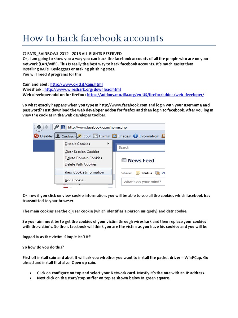 Hack Facebook Using Cain And Abel And Wireshark Capture Filters