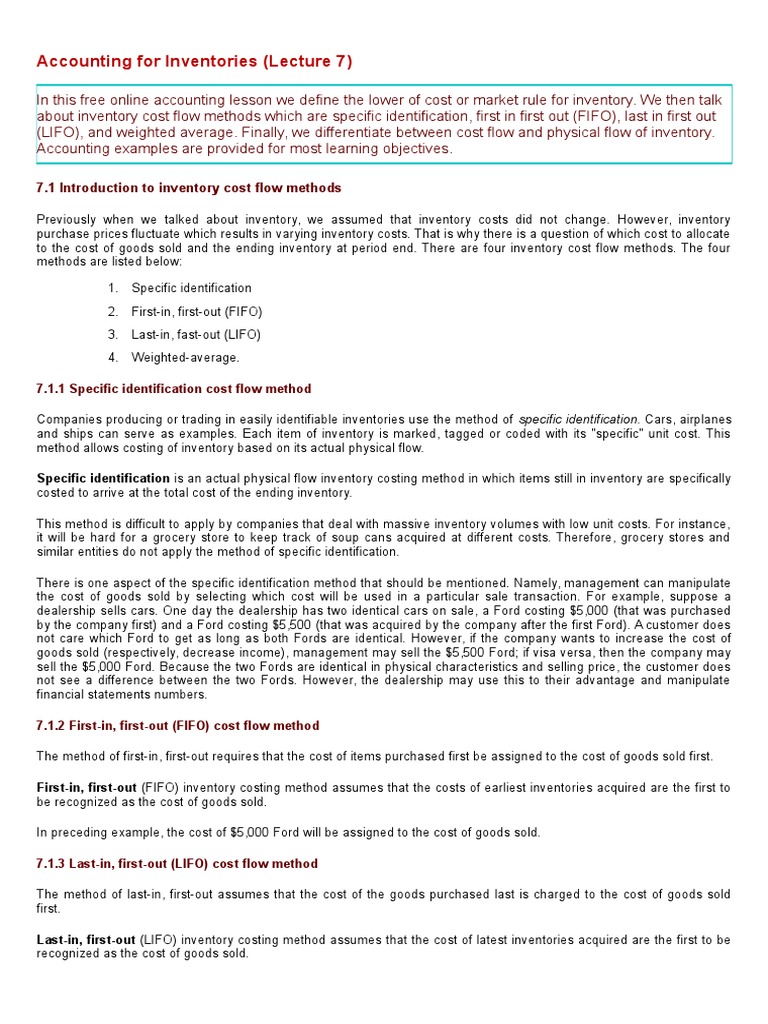 FIFO and Weighted-Average Inventory Methods | PDF | Cost Of Goods Sold ...