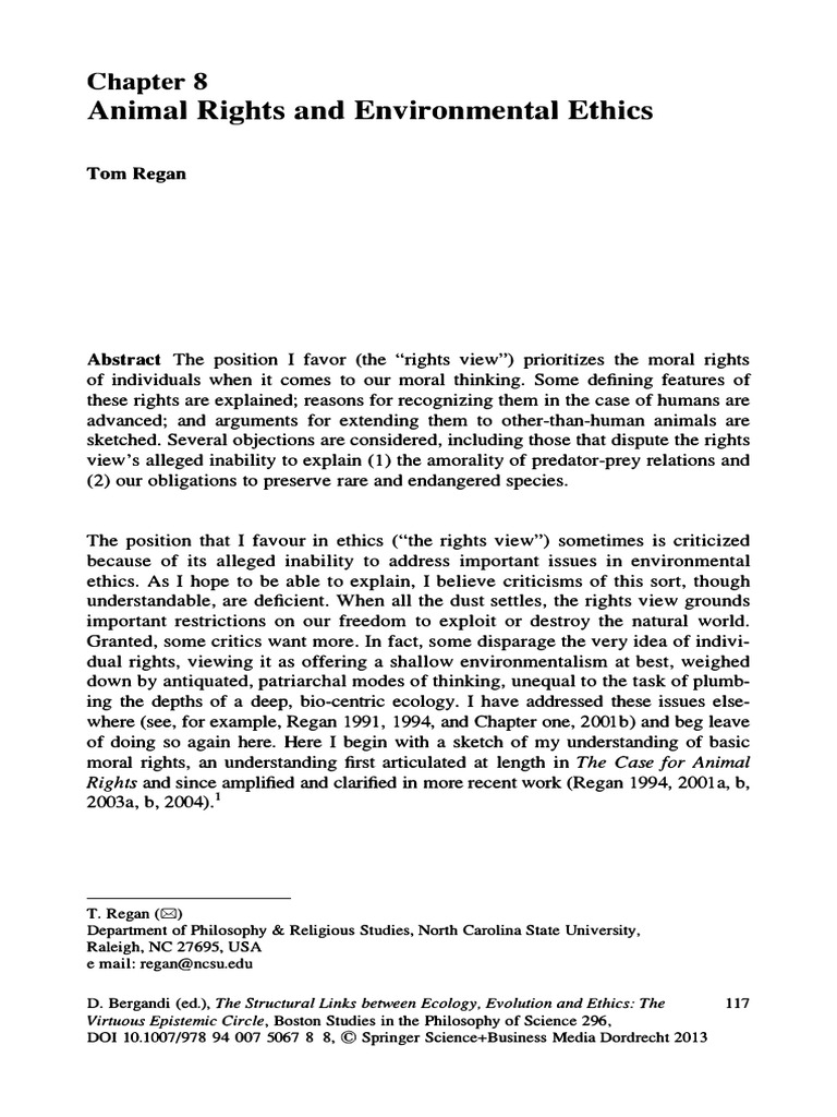 Tom Regan Animal Rights and Environmental Ethics | PDF | Animal Rights ...