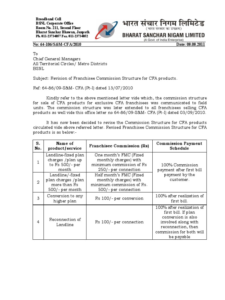 Revised CFA Franchisee Commission Structure | PDF | Information And ...