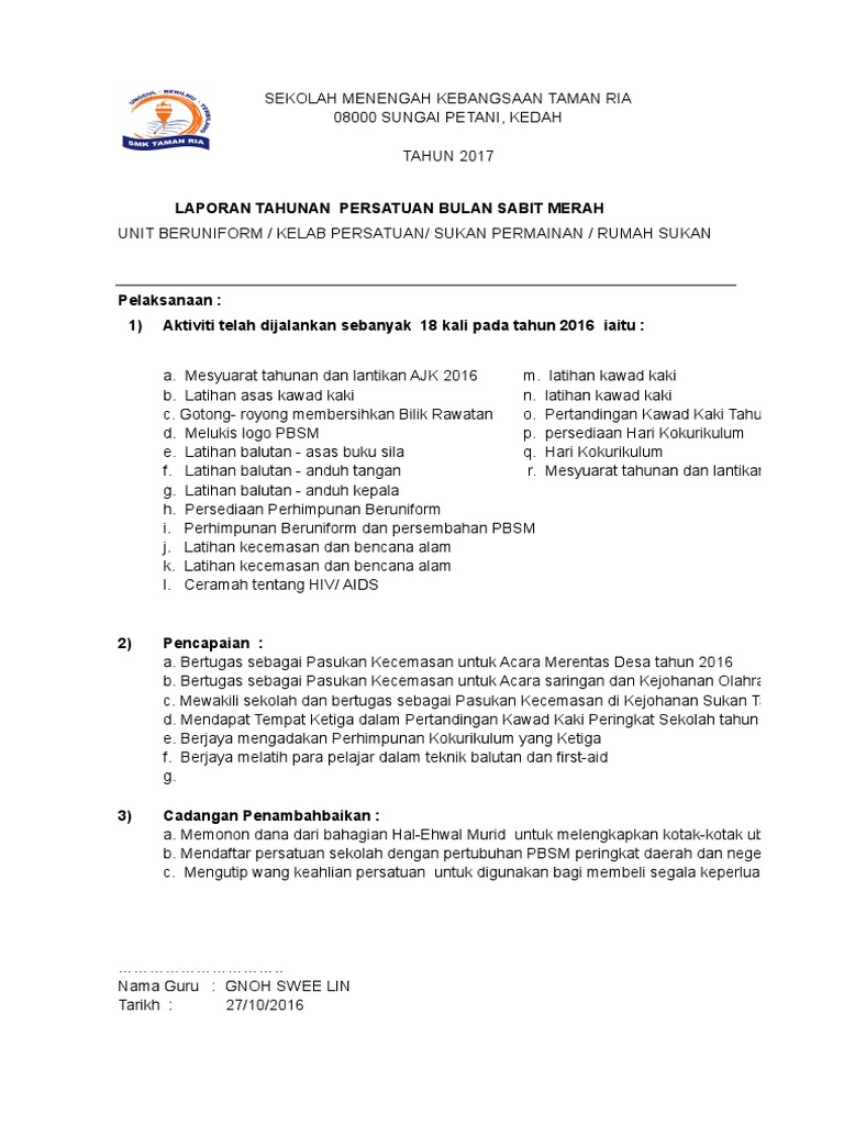 Contoh Cover Lapiran Aktiviti Bulan Sabit Merah Malaysia