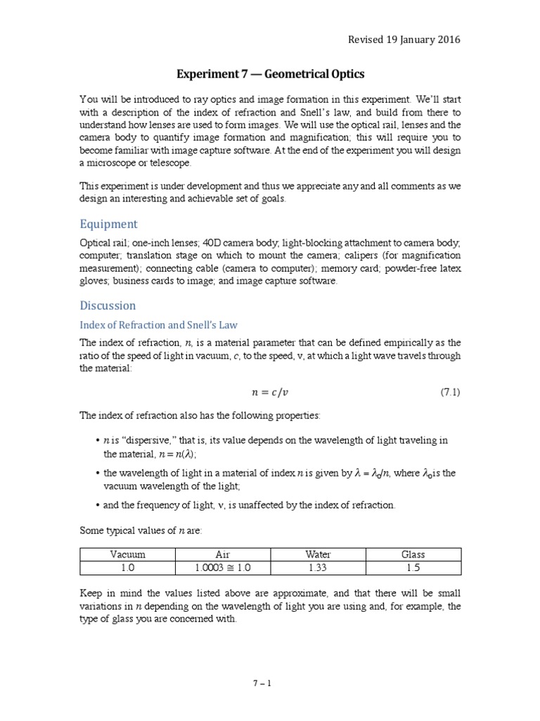 Geometrical Optics Experiment Guide | PDF | Lens (Optics) | Optics