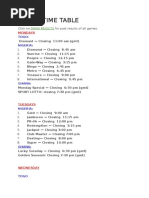 Games Time Table: Draw Results