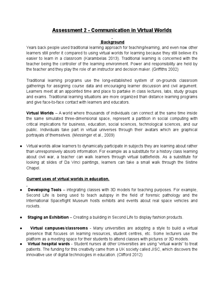 Virtual Worlds in Education: Benefits & Challenges | PDF | Virtual ...