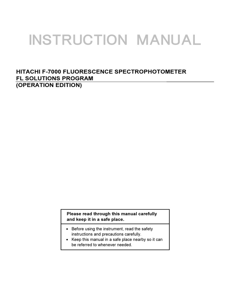 Hitachi F 7000 Fluorescence Spectrophotometer Manual PDF Computer