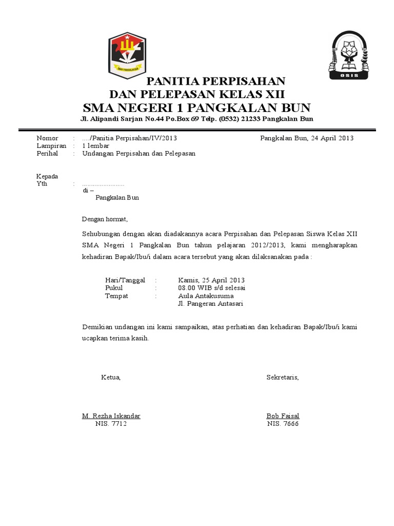Surat Undangan Perpisahan Kelas Xii